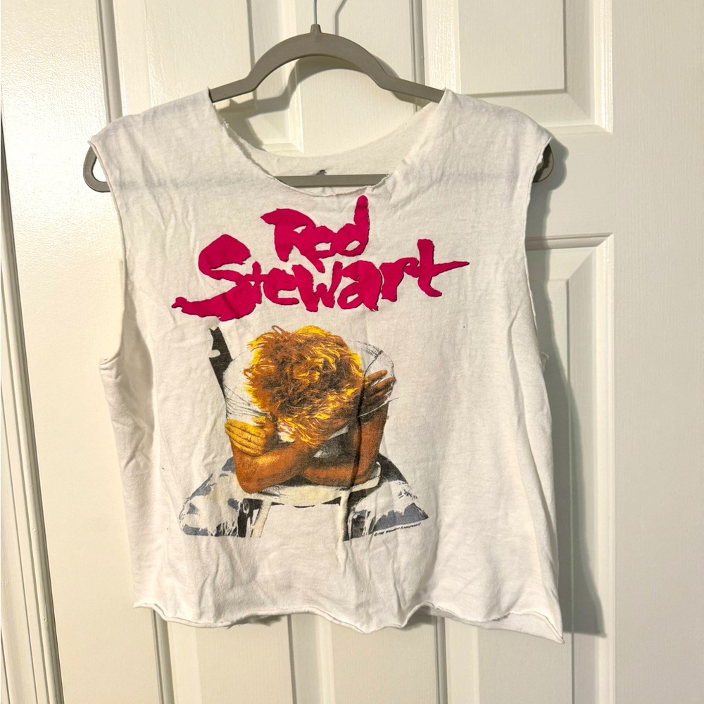 Vintage 1988 Rod Stewart Out of Order Tour concert crop t shirt